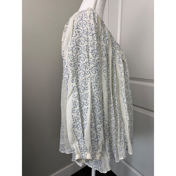 True Religion Womens Boho Top S Blue & White Trellis Print With Princess Seams - Picture 5 of 16